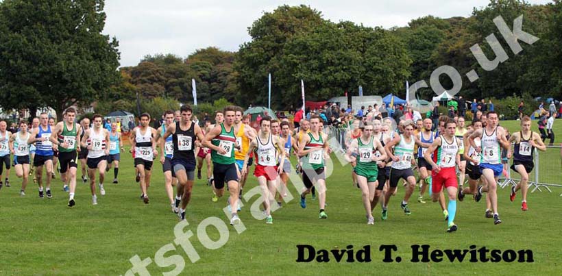 Start of the senior mens Northern Cross Country Relay, Graves Park, Sheffield.